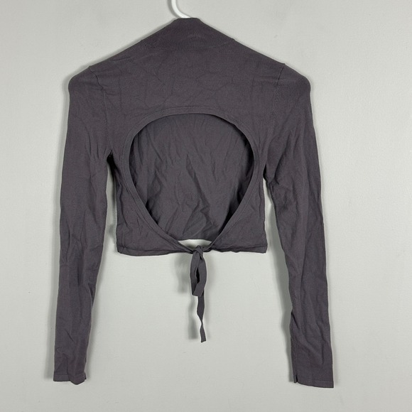 Aritzia Sunday Best Ellie Sweater Grey Womens Sz XS Mock Neck Open Back Knit Top - Picture 6 of 16